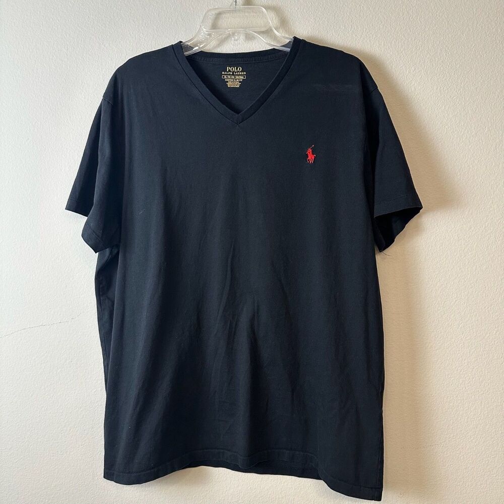 Polo Ralph Lauren Black Men’s Jersey V-Neck T-Shirt Classic Style XL
